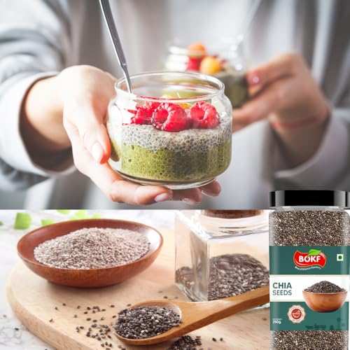 Image of BOKF Chia Seeds Natural & Raw | Rich in Omega-3, Fiber & Protein | Weight Management, Detox Drinks & Healthy Diet Superfood (250 g)