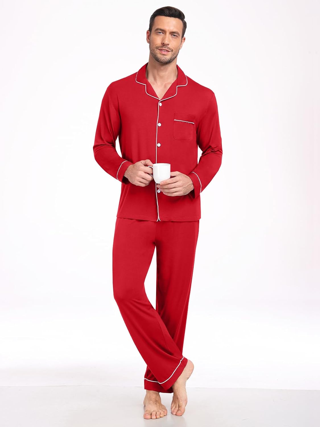 Men Modal Pajama Set Long Sleeve Pjs Button Down Sleepwear Soft Comfy Loungewear Sets 2 Piece Nightwear S-3XL - Image 2