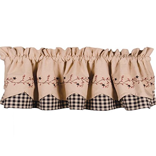 Primitive Home Decors Star Berry Vine Check Fairfield Black and Nutmeg 72
