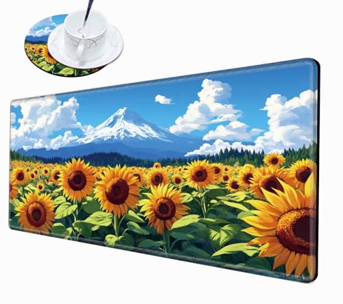 Image of Gaming Mouse Pad Large Mousepad Sunflower Desk Mat 24x12 Desk Pad XL Computer Mat with Stitched Edge Rubber Base for Work Women Home Office