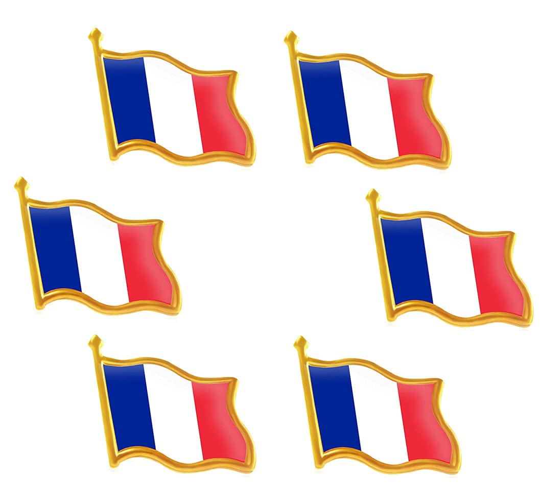 Rhungift 6Pack Lapel Pin Waving Flag Patriotic Flag Pins Bulk Metal Souvenir Badge Series Gifts, France,