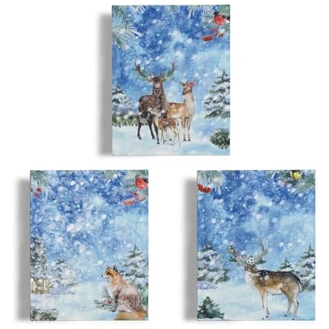 VNWEK Winter Wall Art,Winter Decor,Woodland Animals Decor,Farmhouse Wild Animal Fox Moose Deer Winter Poster Wall Art Prints Wall Decor,Framed 11x14 Inch Set of 3 Cover
