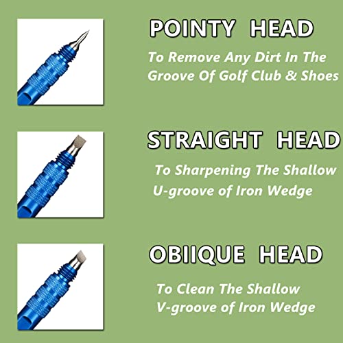 Mazel Golf Club Groove Sharpener Tool For Golf Iron,Wedge,Driver - 3-In-1 Golf Club Cleaner For U & V-Grooves Re-Grooving Tool (Blue) #TOP1