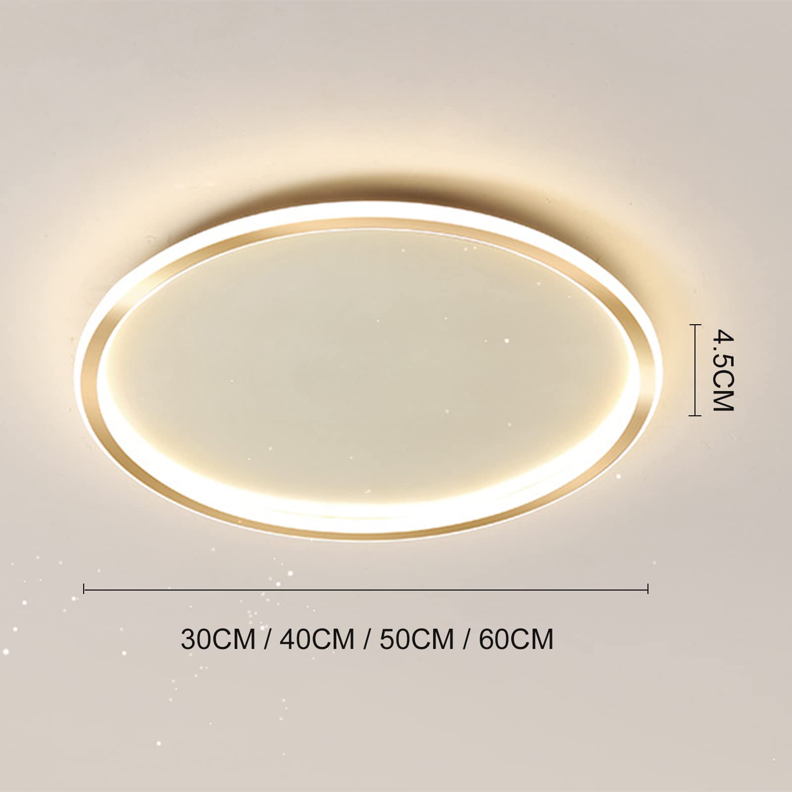 Okrągła lampa wisząca LED, plafon, nowoczesny styl skandynawski, ultra-cienki, okrągły montaż, do salonu lub sypialni, złoty kolor, 3 kolory oświetlenia, 40 cm, 48 W
