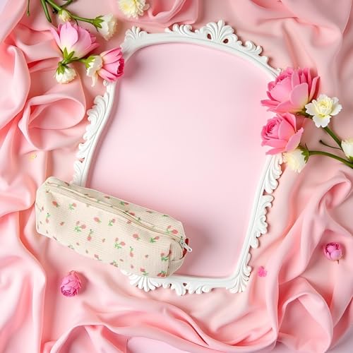 Image of Pink Floral Style Pencil Bag, Pen, Pencil and Marker Cases, Organizer, Cosmetic Makeup Storage Bag