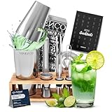 Shaker Cocktail Set Boston Professionale con Soporte + Ricettario | Kit Barman Completo, Acciaio di Qualità Premium: Aperitivo Accessori per Mojito Martini Gin Long Drink | Regalo Donna Uomo Bar Party