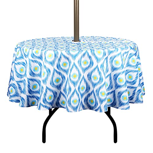 Image of EHouseHome Outdoor Indoor 60inch Round Tablecloth with Umbrella Hole and Zipper, Waterproof Zippered Patio Cloths, Spring /Summer Table Covers for Backyard Circular Table /BBQs /Picnic