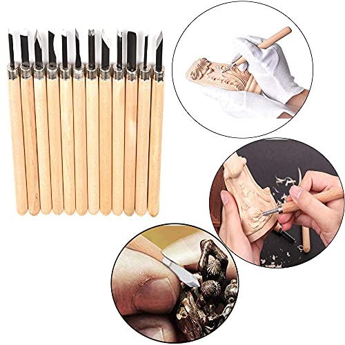Miniatura 7 de Gasea 12 Set Cinceles Cuchillo De Talla De Madera A Mano Herramientas, Cuchillo De Trinchar Hecho A Mano Para Diy Mango De Madera De Herramientas Wax Carving