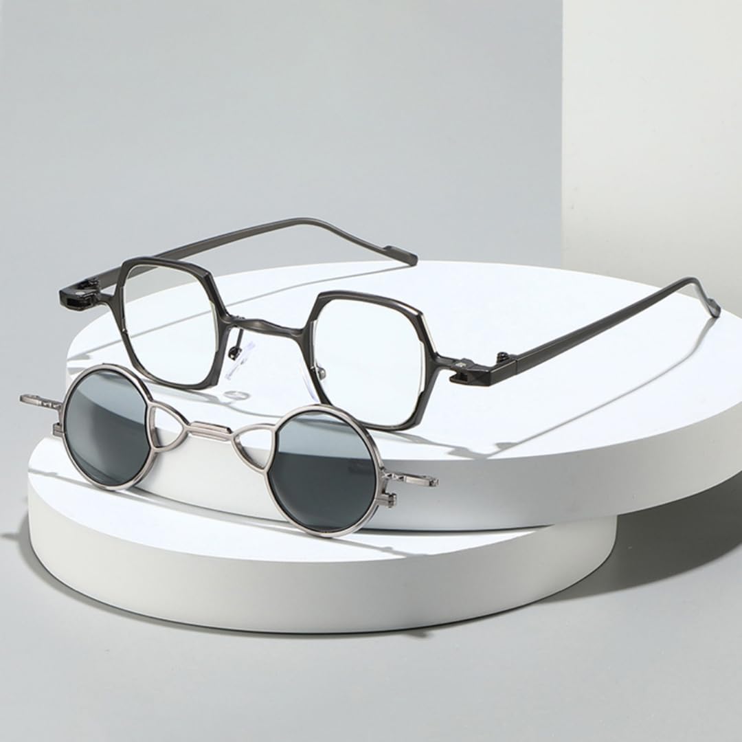 Gafas de sol metálicas con lentes redondas desmontables, estilo espejo, protección UV400.