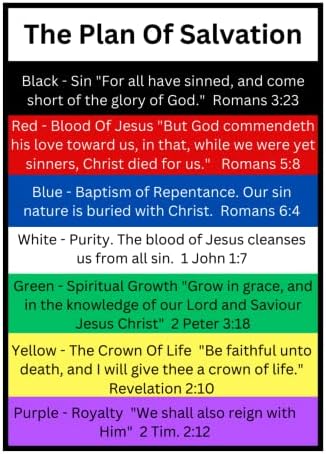 100 Bulk Count of Plan of Salvation Prayer Pocket Cards Gospel Tracts Using 7 Colors of Salvation Premium Made in USA Ministering Tool Inspirational Bible Verses Christian Postcards Bookmarks