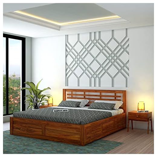 Ganpati Arts Furniture Solid Sheesham Wood Lyon King Size Bed with Box Storage for Bedroom (Natural Finish, Brown)