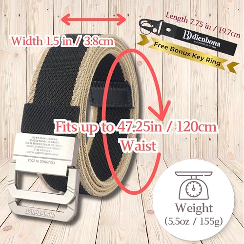 Double D-Ring Elastic Stretch Adjustable Canvas Web Belt with Key Ring Strap, Durable Metal Buckle Multi-Color2