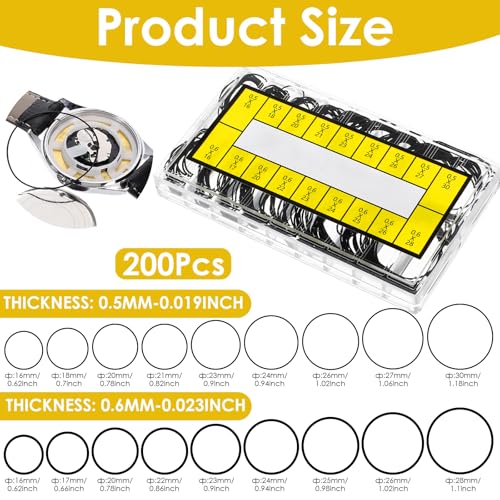 DOPENSPI 210 Pcs O Ring Watch Gasket,18 Size Rubber Seal O Ring Washers Set 0.5/0.6 Thickness Replacement O Ring Watches Backs Cover for Replacement Seal Gasket Repair Tool Watch Seal (16-30MM)