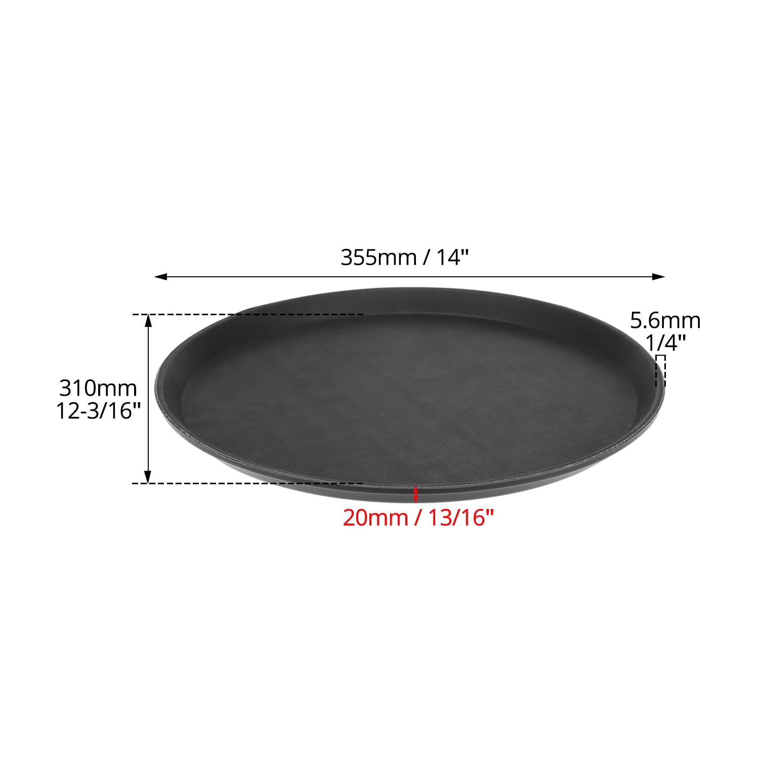 QWORK Vassoio rotondo antiscivolo da 35,5 cm, confezione da 4, in plastica nera con rivestimento in gomma