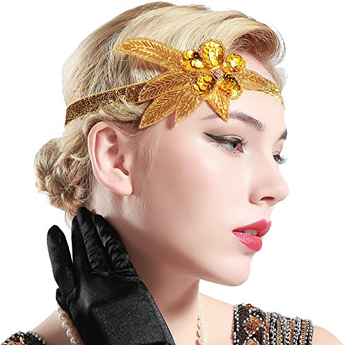 BABEYOND 1920s Flapper Headband Crystal Great Gatsby Headpiece Vintage 20s Flapper Gatsby Accessories (Style-1) Black