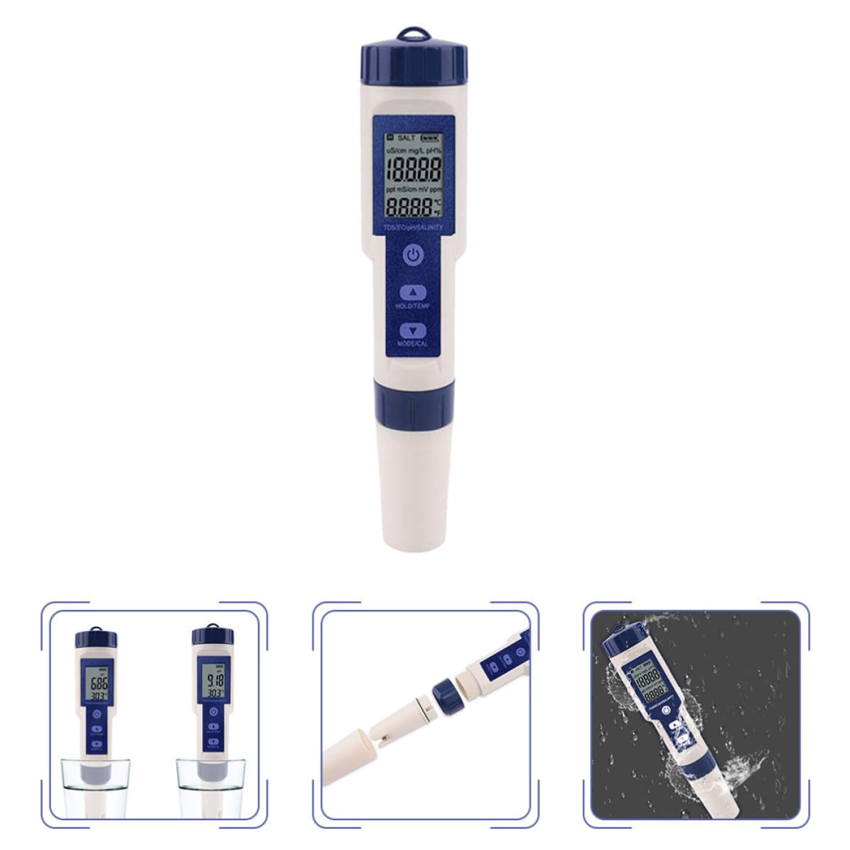 Toyvian Medidor Digital de Salinidad y Ph para Piscina y Acuicultura Medición Precisa, Material Plástico y Funcionamiento 3 Baterías Lr44