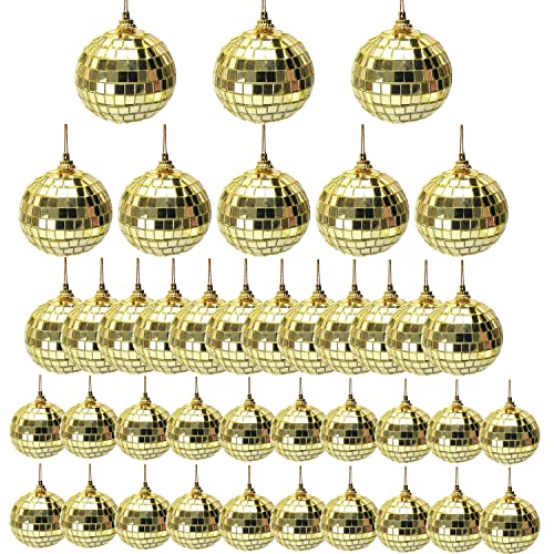 40 Pcs Boule Disco Miroir, 4 Tailles Décoration Suspendue, Boule Miroir Réfléchissante pour Bar Party, Ornement d'arbre de Noël(2cm(Or)+4cm(Or)+5cm(Or)+6cm(Or)) Cover