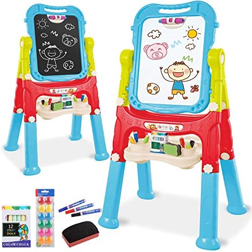 Double-Sided Flip-Over Kids Art Easel with Magnetic Chalkboard and Whiteboard