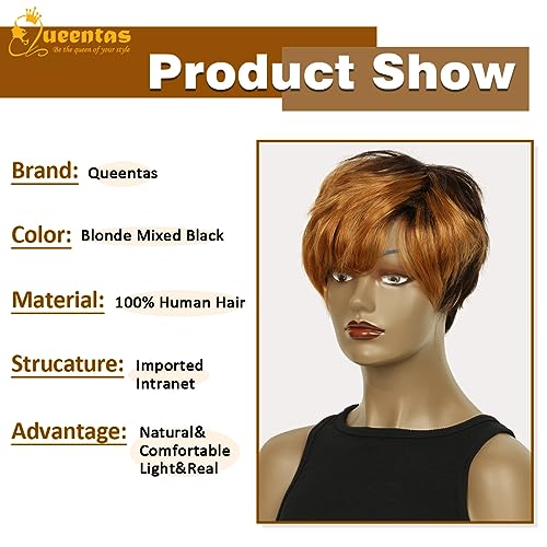 QUEENTAS Parrucche da donna, capelli umani