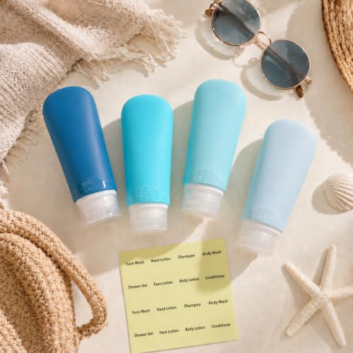 Image of INSFIT Travel Bottles for Toiletries, TSA Approved 3oz Travel Size Containers, BPA Free Leak Proof Squeezable Silicone Tubes for Shampoo Conditioner Lotion Body Wash with Labels