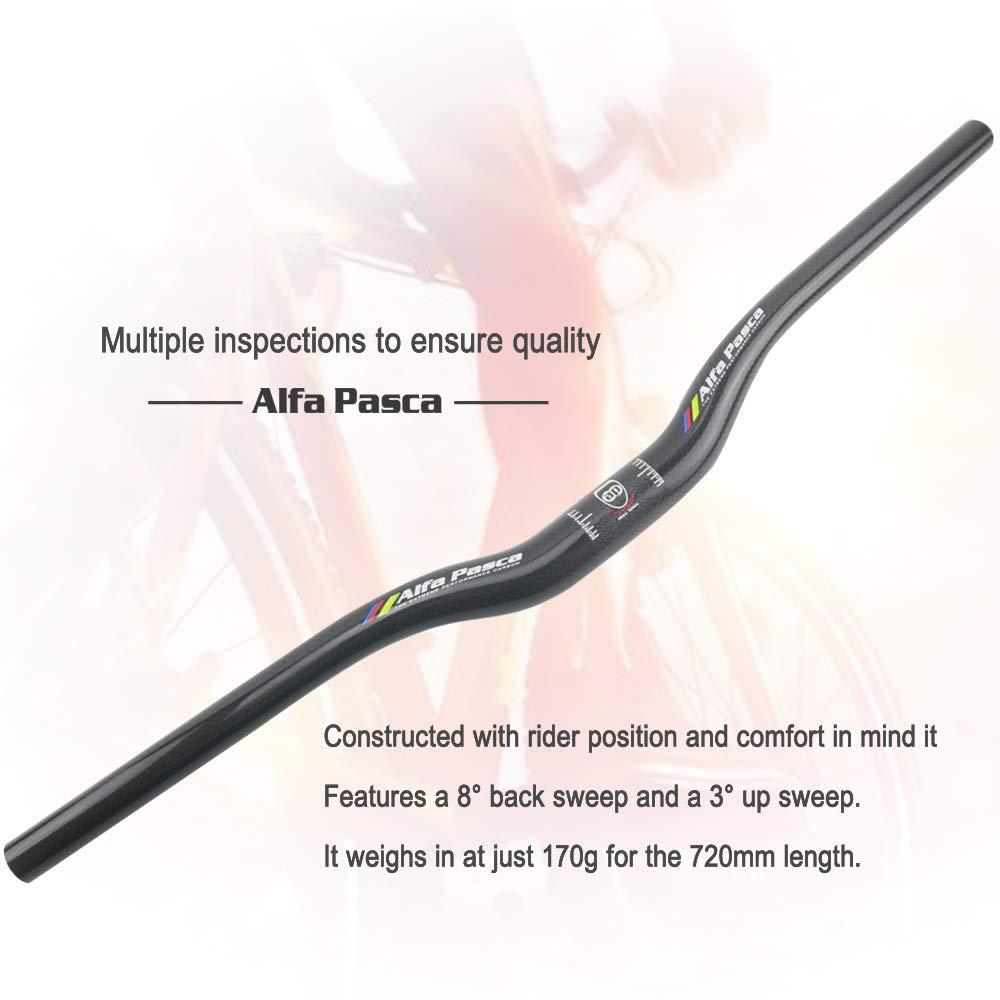 Alfa Pasca Guidon plat en fibre de carbone pour VTT 680/700/720/740/760 mm, Black with Color Logo-3K Glossy, Riser 760mm