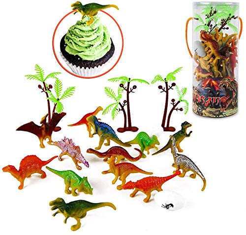 Mini Dinosaur Toy Set, 35 Pieces 3" Plastic Assorted Dinosaur Figures as Cake Toppers for Birthday Party, Toys for Boys and Girls