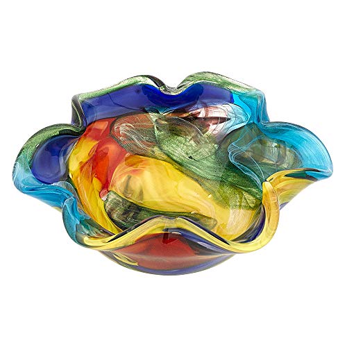 Badash Stormy Rainbow Murano-Style Art Glass Decorative Bowl - 8.5\" Mouth-Blown Glass Floppy Centerpiece Bowl - Home Decor Accent