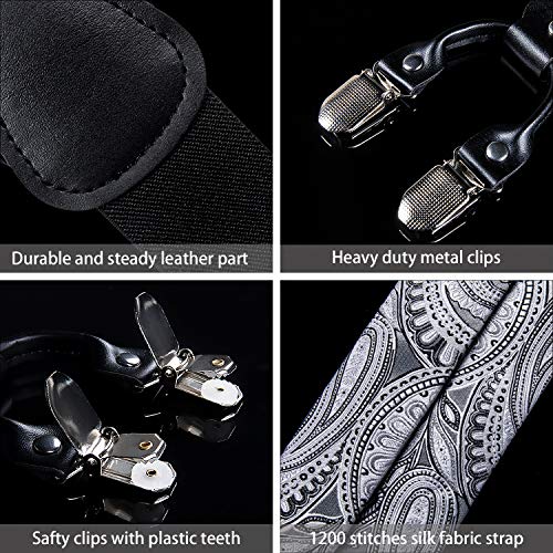 Image of DiBanGu Paisley Bow Tie and Supenders for Men Tuxedo Heavy Duty 6 Clips Suspender Adjustable Y-Shape Mens Trouser Braces