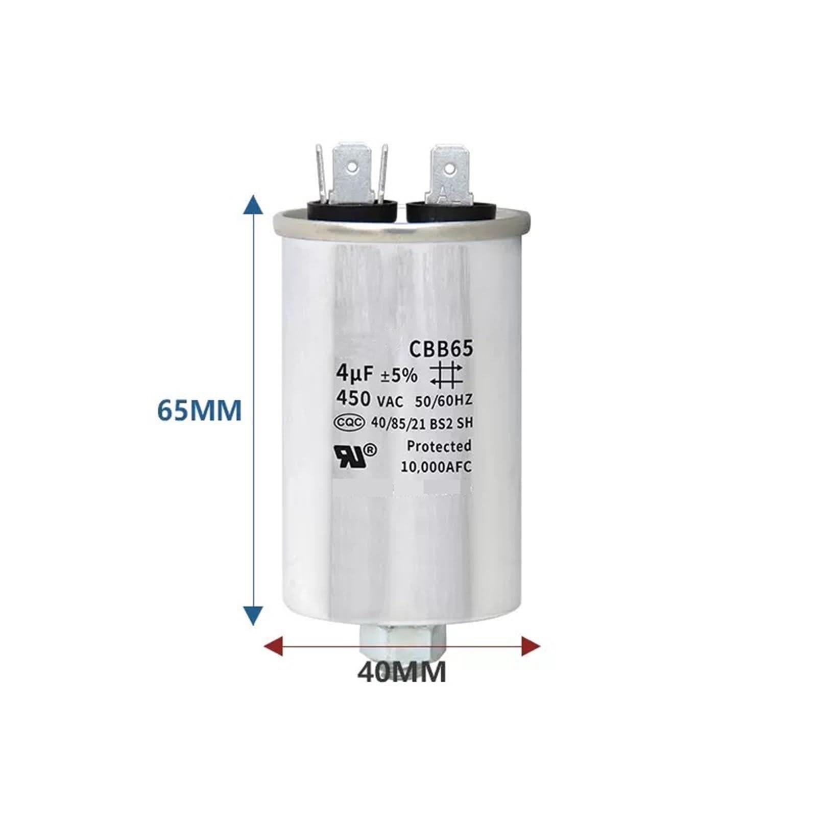 1 Condensador de Aire Acondicionado CBB65 con Tornillo (Parte Inferior, 5 UF, 10 UF, 15 UF, 20 UF, 25 UF, 30 UF, 35 UF, 40 UF, 50 UF, 60 UF, 70 UF, 80 UF, 100 UF, 450 V)(CBB65 8UF)