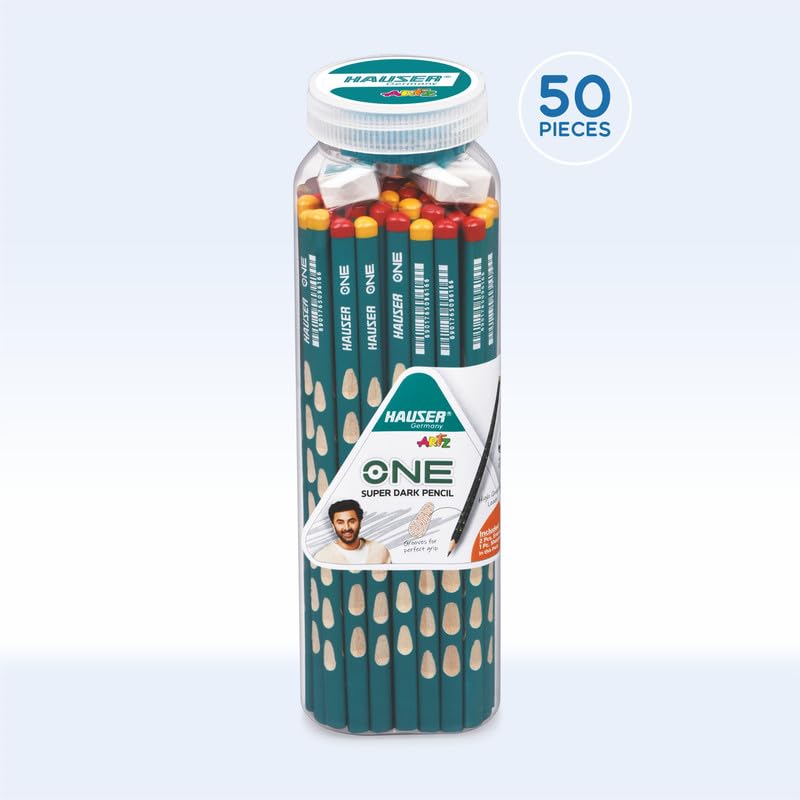 Image of HAUSER ARTZ ONE PENCIL-50 PCS JAR Set - 40 Pcs Multicolor Pencils | Extra Dark Lead for Smooth Writing | Ideal for Kids School Use & Drawing