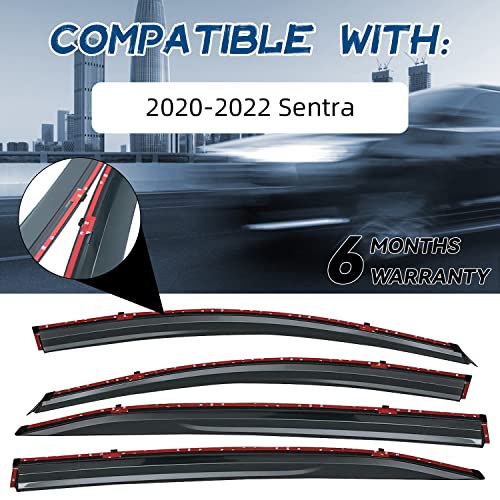 Llpta Window Visors Compatible With 20-22 Sentra 4Pcs Smoke Tint With Chrome Trim Outside Mount Tape On/Clip On Style Pvc Sun Rain Guard Vent #TOP3