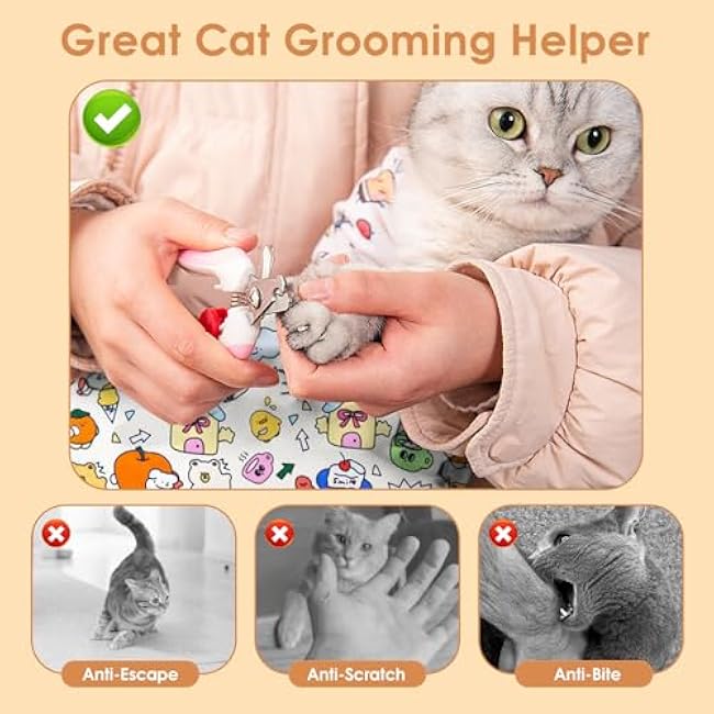 Cat Grooming Wrap for Cutting Nails, 27.5 * 27.5in Self-Adherent Cat Scratching Blanket for Nail Clipping Ear Cleaning Teeth Brushing Cats Anti-Scratch/Escape Swaddle Restraint Bag (Yellow)-hsMiMnla