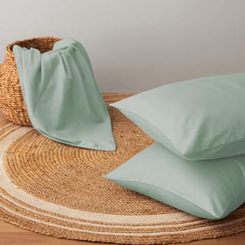 Blue Dahlia Standard Size Pillow Covers (18"x28") Set of 2, 400 TC Solid 100% Cotton for King/Double Size Mattress, Soft & Breathable Oeko-TEX Certified (Sage Green)
