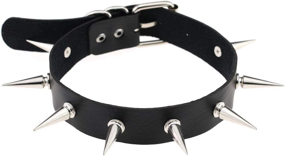 Women Men Spike Necklace Choker Vintage Girls Boys Round PU Leather Choker Lady Jewelry Gift
