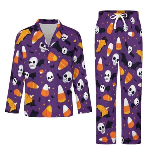 Matching Pajamas for Couples Halloween Long Sleeve Sleepwear Women/Men Soft Button Down Nightwear 2 Pcs Loungewear3