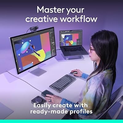 وحدة تحكم Logitech MX Creative، 9 مفاتيح LCD قابلة للتخصيص، ملحقات Stream Deck، تقنية الاتصال USB-C، قرص التحكم للتصميم الجرافيكي، Zoom، Spotify - Graphite، عضوية Adobe Cloud لمدة 3 أشهر