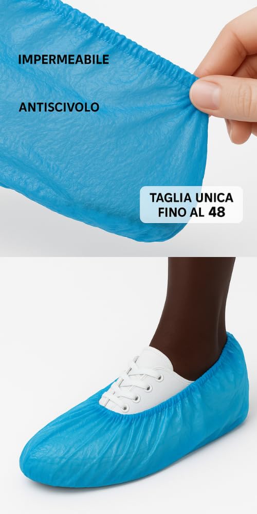 GEF Medica 100 Copriscarpe Monouso CPE Cucitura a Macchina 50 Paia Impermeabili Antiscivolo Taglia Unica Fino al 48