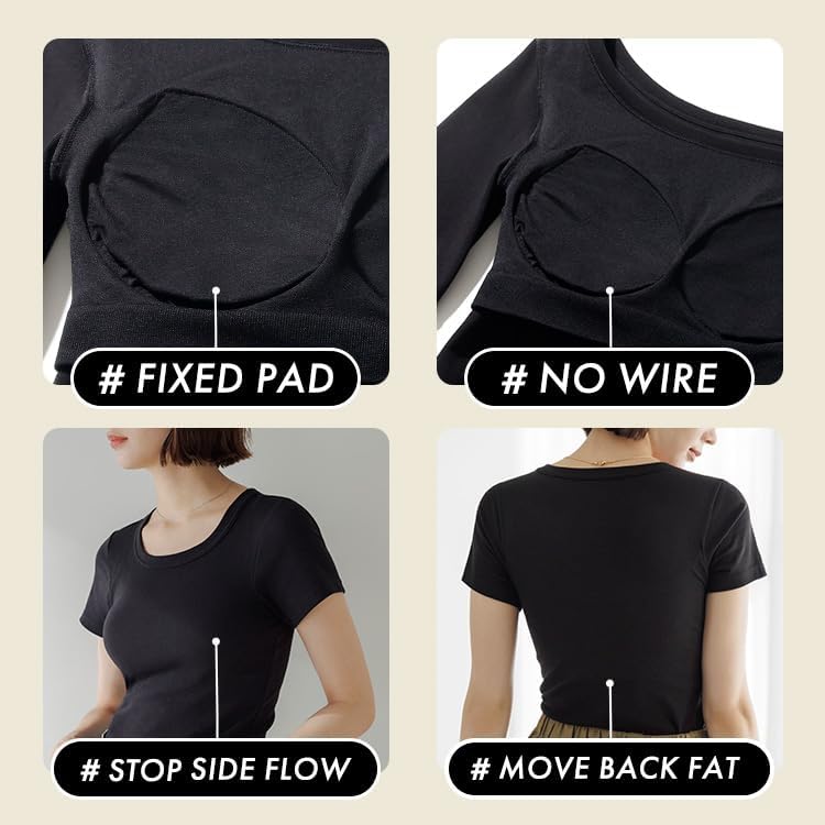 T Shirt Bra Padded Crew Neck Anti-Sagging Push up Fit Top Sleep 24HRS Japan Patented Bambi Water - Image 7