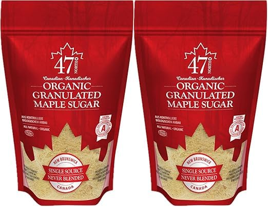 2x 47° North azúcar de arce orgánico canadiense, 2x 250g, Fuente única, Grado A, Sin gluten, Vegano, Sabor ligero y dulce para panqueques y más (500g)