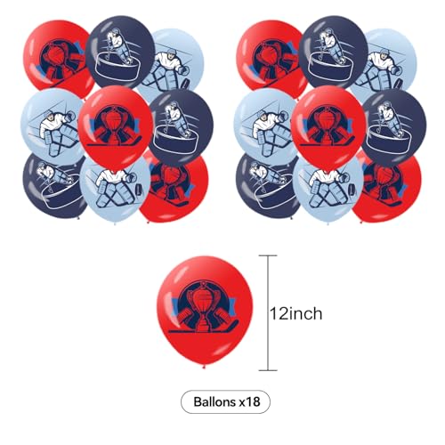 Image of Hockey Birthday Decoration Set, Ice Hockey Sport Happy Birthday Banner, Party Supplies with Banner, Hanging Swirl, Balloon, Cake Topper, Cupcake Topper