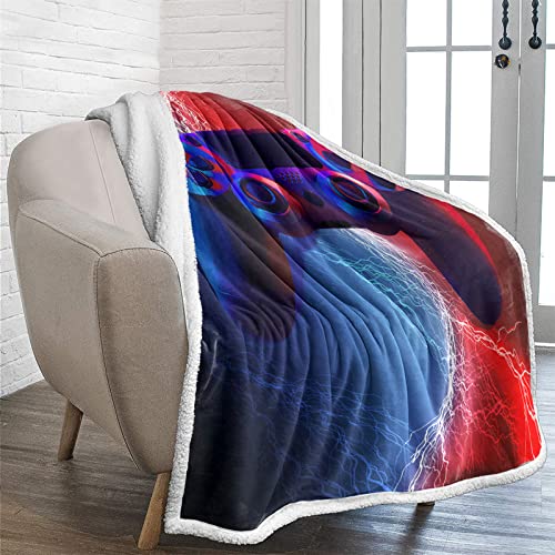 HAVOP Gaming Blanket Throw For Kids Boys Gamepad Gamer Controller And Lightning Printed Blue Red Blankets Throws Soft Sherpa Fleece Blankets Bed Throws For Kids Adults And Teens - Image 3