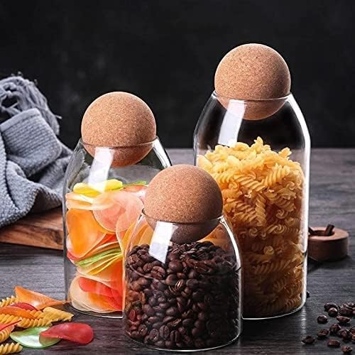 Klever Kitchen Glass Jar with Cork Ball Lid Container, Spice, Jam, Honey, Grocery, Pickle, Dry Fruit, Storage Container With Airtight Rust Proof Bamboo Wooden lid Jar