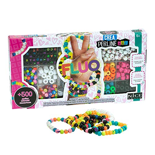 Confezione di perline ABC tematizzata con gli accessori di colore fluo.