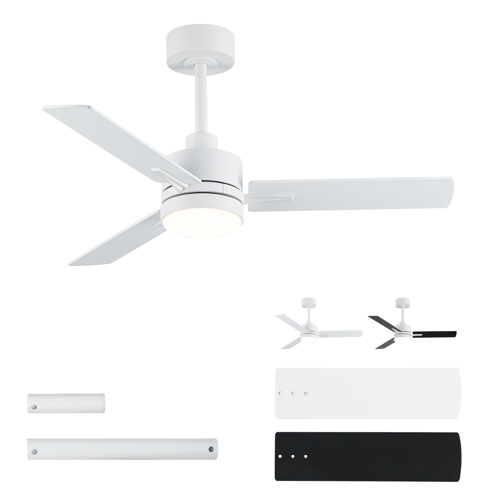 LANMEL Metal Ceiling Fan with Lights and Remote, 42 Inch, White