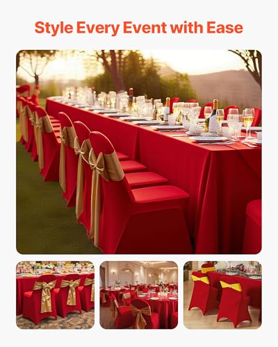 Image of VEVOR Chair Covers, Polyester Spandex Chair Cover, Stretch Slipcovers for Wedding Party Dining Banquet Flat-Front Chair Covers (Red-c, 50PCS)