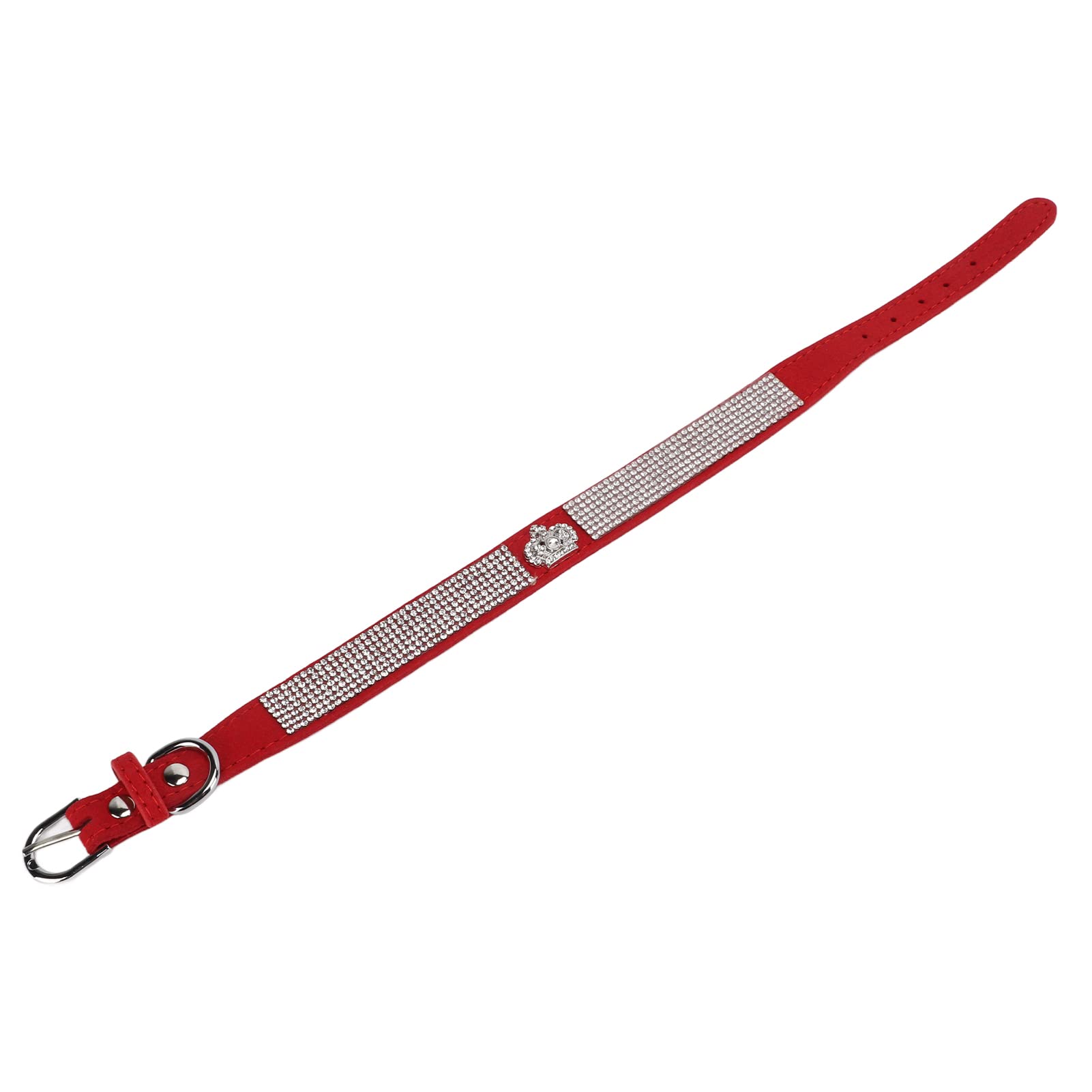 Bling Rhinestone Pet Collar, Soft Sparkling Fashionable Suede Microfiber Adjustable Crown Diamante Jewelry Dog Collar with Metal Buckle for Cats for Dogs(Crown Section: red, L)