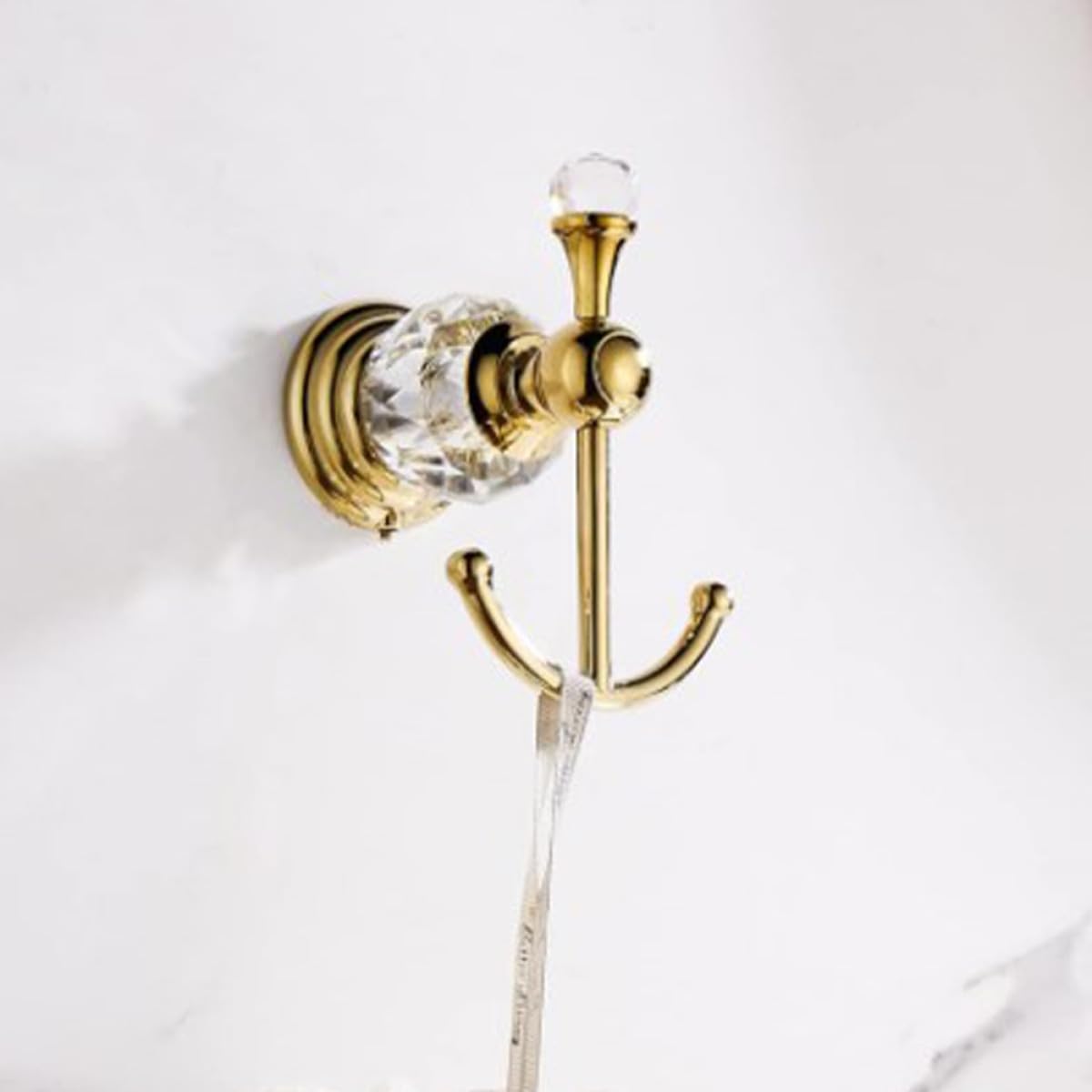 Gancho de Pared Dorado para Batas y Toallas, Acero Inoxidable Resistente, Diseño Cristal, Perchero Mural para Baño y Cocina, Gancho de Almacenamiento para Colgar Ropa y Toallas
