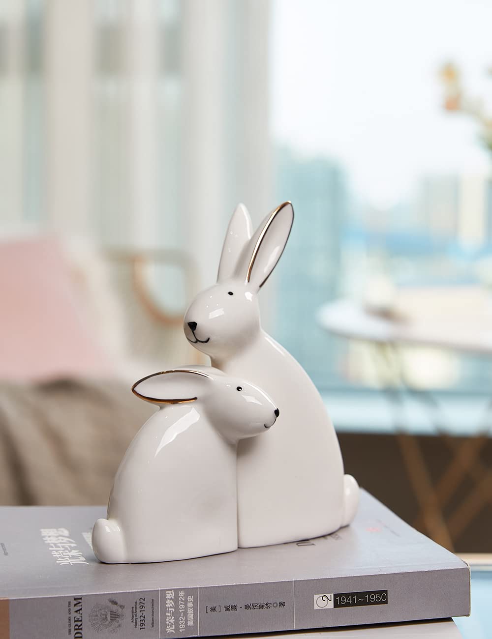 SEINHIJO 2pcs Lapin Décor Statue Arts Animal Décoration Cadeau Moderne Figurine Sculpture Maison Statue Céramique 15cm