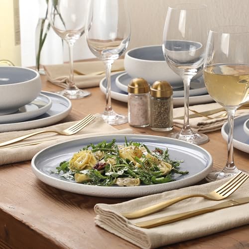 Image of Gibson Elite Pacifco Beach Plates and Bowls Sets, 12-Piece Stoneware Dinnerware Sets, Reactive Glaze Dish Set - Blue