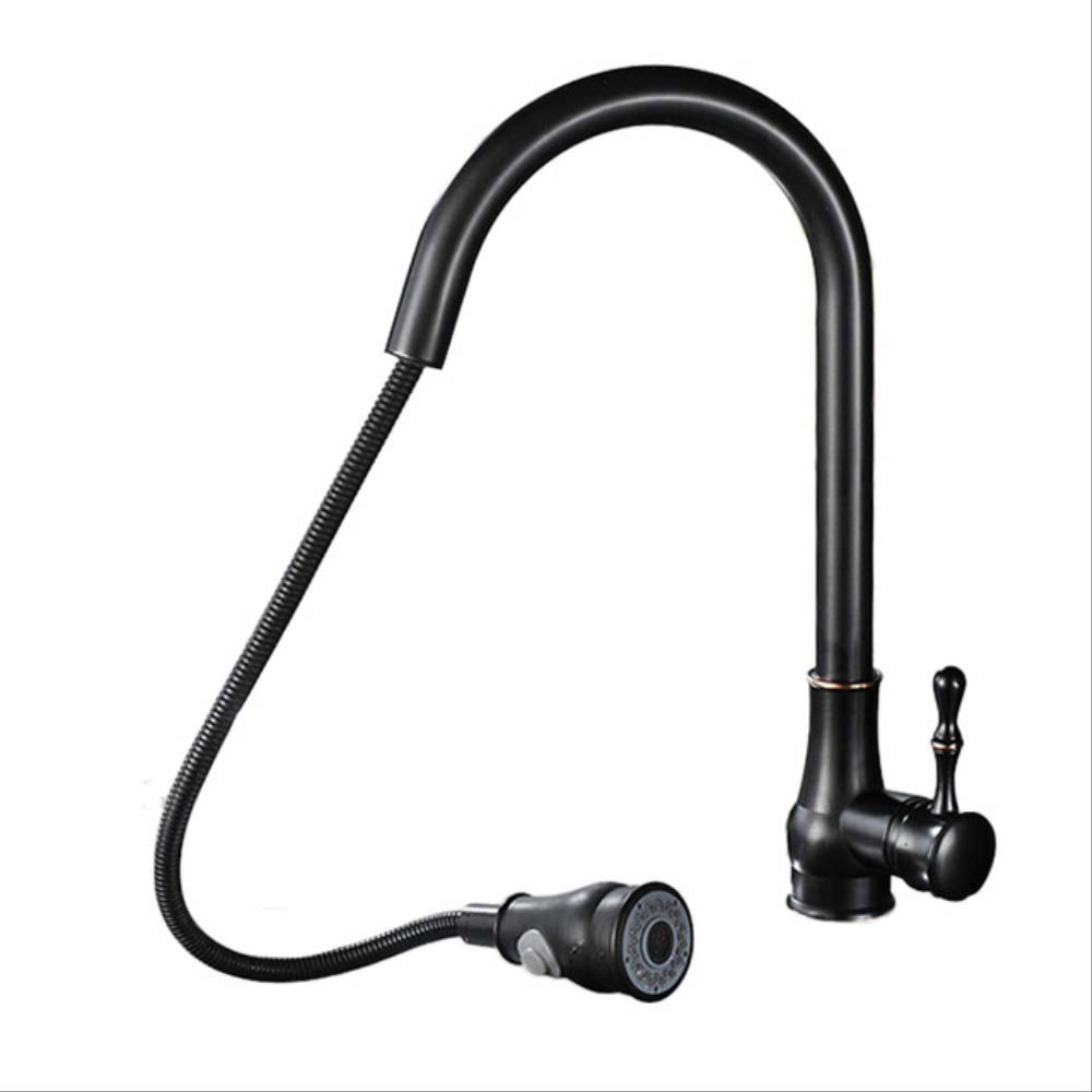 Modern Pull Down Spout Kitchen Faucet Deck Mounted Black Stream Sprayer Mixer Taps Single Handle Out Bronze